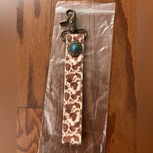 Free People Leopard Print Keychain with Turquoise Accent